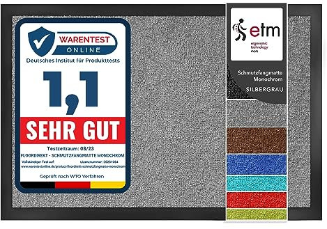 etm Schmutzfangmatte Mono - Fußmatte in leuchtenden Farben - Leistungsstarker Fußabtreter - Schmutzmatte für Innen und Außen (Silbergrau, 90x120 cm)