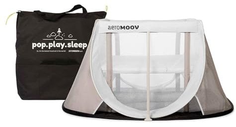AeroMoov - Instant-Reisebett Baby - 2 Sekunden Aufbau - Superleicht und Kompakt - 2 Ebenen für Babys und Kleinkinder - Hochwertiger Matratze - White Sand