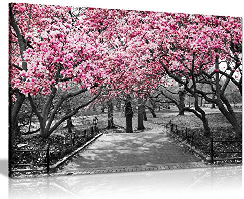 Tableau sur toile murale Arbres en fleurs Noir et blanc Décoration murale, Noir/rose/blanc, A0 91x61cm (36x24in)