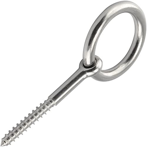 OPIOL QUALITY® Holzschraube mit Ring 6x60 mm aus Edelstahl A4 V4A (2 Stück) Ösenschraube Ringschraube Augenschrauben Augbolzen Holzgewinde Schraubösen Augen