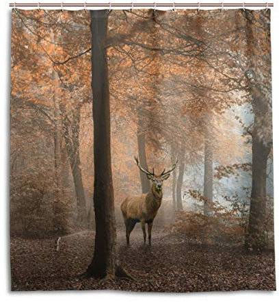 CPYang Duschvorhänge Herbst Wald Baum Hirsch Wasserdicht Schimmelbeständig Badvorhang Badezimmer Home Decor 168 x 182 cm mit 12 Haken