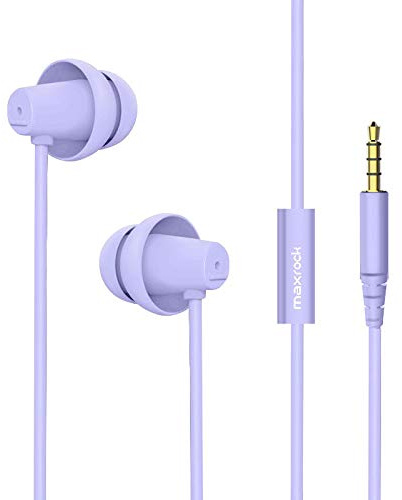 MAXROCK (TM) Total Soft Silicon Headphones with Mic Sleep Travel Choice for Cellphones Tablets and 3.5mm Jack ( Violet)