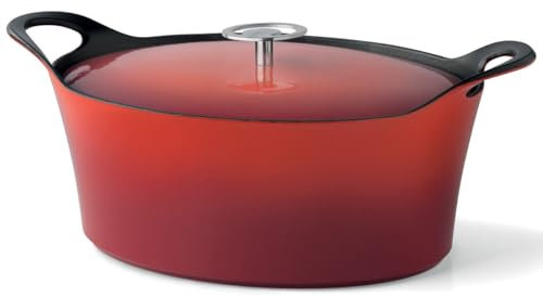 CUISINOX - Volcan - Cocotte ovale 29 cm et couvercle - 3.9 L - Fonte de fer emaillée - Compatible tous feux dont induction - sans PTFE ni PFOA - Rouge