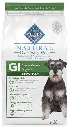 Blue Buffalo Natural Veterinary Diet GI Gastrointestinal Support Low Fat Dry Dog Food, Veterinarian Prescription Required, Whitefish, 6-lb. Bag