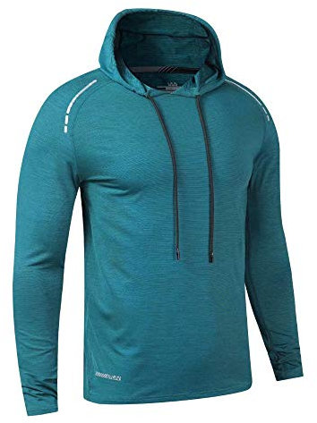 Muscle Alive Herren Lange Ärmel Kapuzenpullover Dehnbar Leicht Men Sweatshirts Polyester und Spandex Grün L