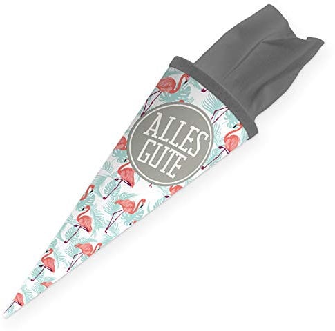 itenga Geschwisterschultüte 35 cm Tiere Pflanzen Muster Geschenkverpackung Schultüte Zuckertüte Filzverschluss Kinder Erwachsene (Flamingo mit Text)