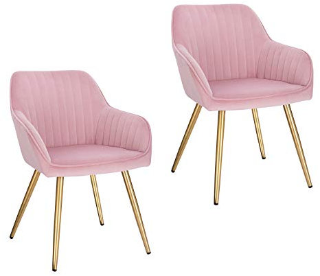 Lestarain 2X Sillas de Comedor Dining Chairs Sillas Tapizadas Paquete de 2 Sillas Cocina Nórdicas Terciopelo Sillas Bar Metal Silla de Oficina Rosa