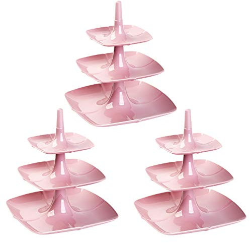 3x Etagere 3 stöckig Kuchenständer Dessertständer Tortenhalter Käseplatte Kunststoff Farbe rosa