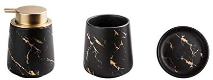 Juego de accesorios de baño de mármol – 4 piezas de accesorios de baño de cerámica completo Set de accesorios de baño de lujo con dispensador de jabón, vaso, jabonera (negro mate (3 piezas)