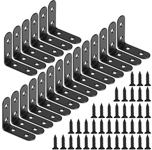 Winkelverbinder 90 Grad Winkel Klammern L-form Rechtwinkliges Edelstahl Ecke Klammer Möbel Angle Brackets mit Screws für Tabelle Stuhl Bücherregal 50 * 50mm Schwarz 20 Stücke