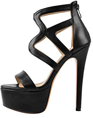 Only maker Sandalo da donna con tacco alto, Poliuretano nero., 37 EU