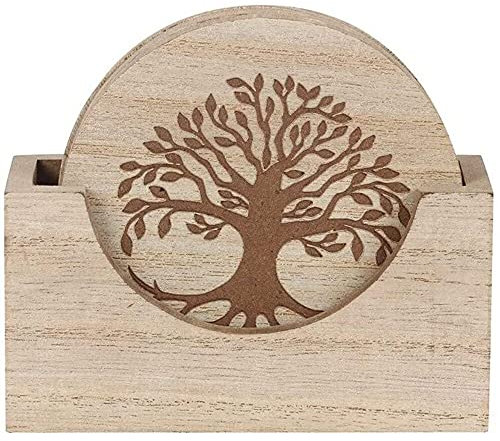 Something Different TL_02431 Gravierte Untersetzer | Baum des Lebens | Holz | 4 Stück, Natur