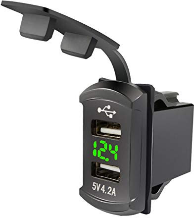 Caricatore USB Per Auto da Barca,Presa Caricabatteria da Auto Doppia USB con Voltmetro Adattatore per Presa di Corrente Impermeabile per 12V-24V Car Boat Marine Moto ATV RV Camper Trattori Camion
