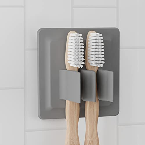 LOBUX® - Zahnbürstenhalter selbstklebend, superfester Halt [Soft-Touch Silikon] - Aufsteckbürsten Halter für elektrische Zahnbürsten - für Badezimmer, Spiegel, Dusche, Wand (hellgrau)