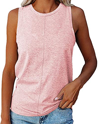 PRJN Femmes été Mode sans Manches col Rond Haut Gilet débardeur Dames Hauts Couleur Unie T-Shirt Chemisiers décontractés élégant Tunique Femmes sans Manches débardeurs décontracté Unie Tunique Gilet
