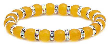 QYAQ Damen Naturstein Armband,7 Chakren Armband Für Frauen Gelb Jaspis Armband Elastischer Armreif Naturstein Perlenarmband Boho Geschenk Für Paare Freundin Mama