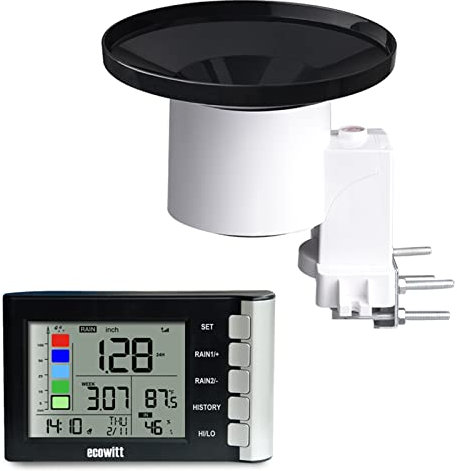 ECOWITT Wireless Digital Rain Gauge - Outdoor Rainfall Monitor with Indoor Temperature and Humidity for Home Garden Farm, Self-emptying Collector, WH5360…