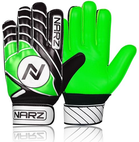 NARZ Fussball Torwarthandschuhe Kinder mit super Grip Latex mit stoßdämpfender Polsterung zum Schutz der Handflächen und Finger, Kinder-fußball Handschuhe für Jungen und Mädchen