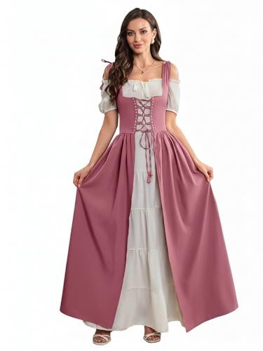 Aibaowedding - Robe de Renaissance pour femme - Costume médiéval - (rose, L/XL)
