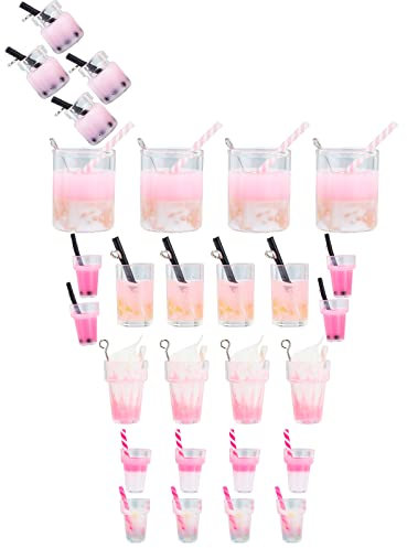 SUNNYCLUE 28pcs 7 Styles Imitation Juice Glass Pendants Bubble Tea Glass Bottle Charms Mini Resin Milk Tea Cup Charm Jewelry Findings for Women Beginners Earring Bracelet DIY Jewelry Making