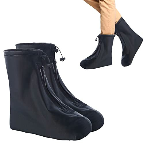 HIUOUIH Cubrebotas Impermeable Cubre Zapatos Lluvia Cubrecalzado con Suela Antideslizante y Diseño de Cremallera Funda Zapato Reutilizable Negro Protector para Días Lluvioso Nieve