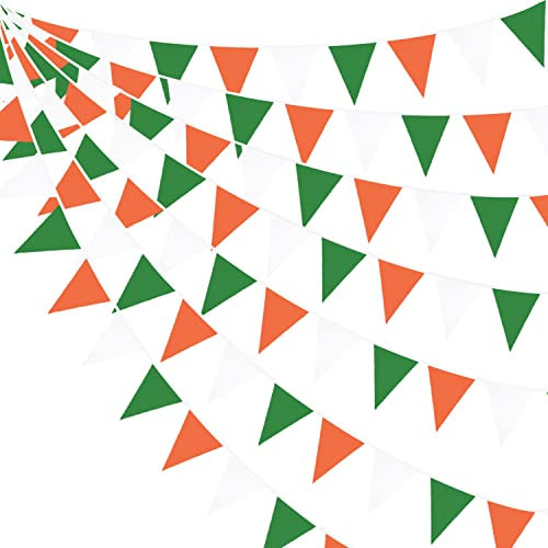 32Ft Grün Orange Weiß Wimpelkette Banner Party Dekoration Stoff Wimpel Dreieck Flagge Girlande für Hochzeit Geburtstag Babyparty Weihnachten St. Patrick's Day Irish Motto Festival Kinderzimmer Zuhause