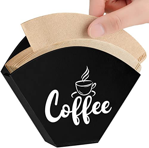 Yalikop Kaffeefilterhalter, Vintage-Aufbewahrungsbehälter zur Wandmontage, für quadratische, kegelförmige Papierfilter mit flachem Boden, Schwarz, 1 Stück