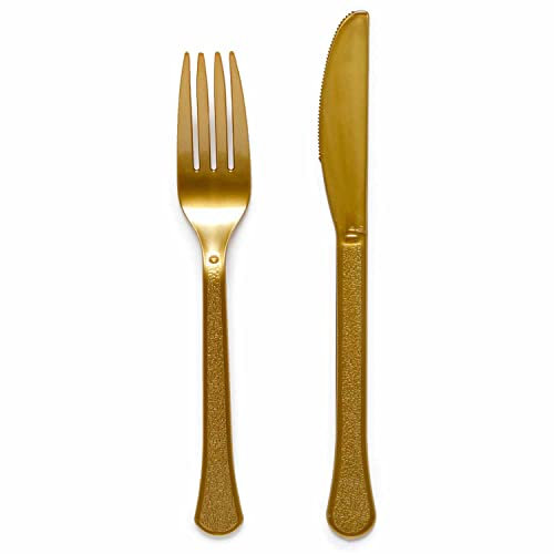 Amscan 9915411-214 - Gold Eco-Friendly Re-usable Dishwasher Safe Mixed Cutlery - 24 Pack