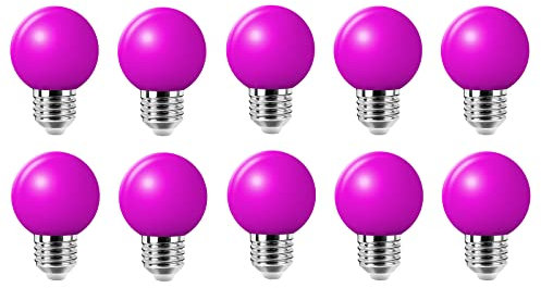 10er E27 Farbige Glühbirne, 2W G45 Farbige Glühbirnen, Globe Lichterkette bunt, Innen- Außen Lichterkette glühbirne, Weihnachtsbeleuchtung für Weihnachten Hochzeit Party Weihnachtsbaum, Violett