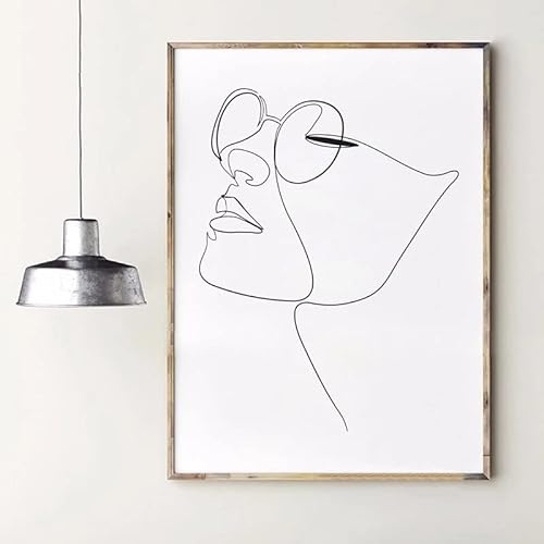 OTURRI Frau Gesicht Figur Leinwand Wand Bilder Strichzeichnung Poster und Kunstdruck Leinwand Gemälde Abstraktes Gesicht Minimalistische Skizze Bilder Wohnkultur 50x70cm Ungerahmt