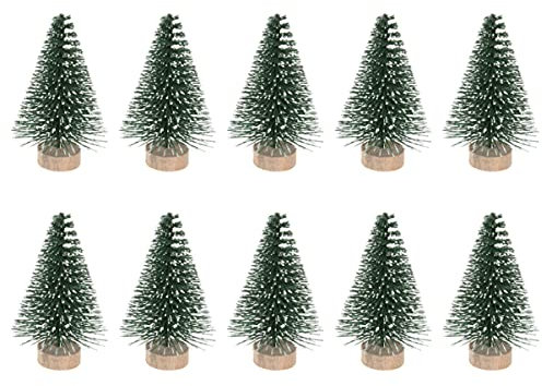 BESPORTBLE Künstliche Mini-Weihnachtsbäume mit Holzsockel Mini-Weihnachtsbaum-Dekoration mit Schneebedeckter Kiefer DIY-Ornamente für Die Hausparty Bar 5 cm 10 Stück