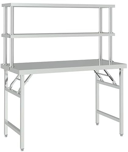 vidaXL Küchen Arbeitstisch mit Aufsatzboard, Küchentisch mit zusätzlichem Arbeitsbereich, Edelstahltisch für Restaurants Küchen, Gastronomie Tisch klappbar Edelstahlaufsatz, Edelstahl