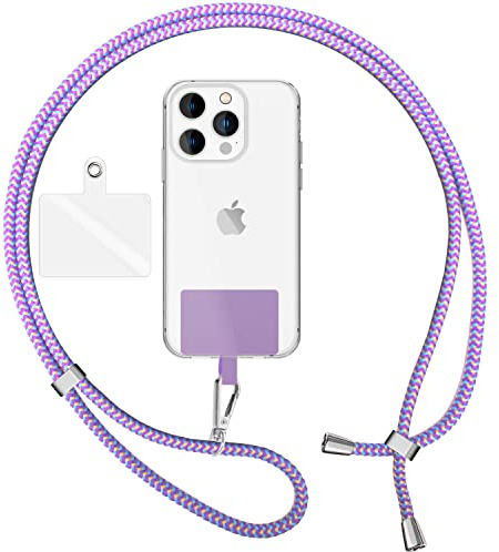 NALIA Bunte Universal-Kette mit Pad, Band für Handy-Hülle zum Umhängen | Lila Bunt