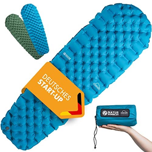 NATURBUMMLER Isomatte Ultraleicht [Cloud Nap+] Aufblasbare Luftmatratze Camping (195x56cm) – wetterfest & faltbar – für Trekking Wandern Festival Reisen