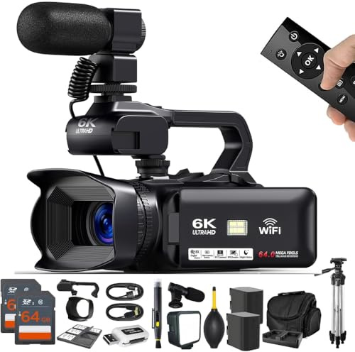 Acuvar 4K 64MP Videokamera Camcorder Vlogging Kamera für YouTube 60FPS 18X Zoom Videokamera, WiFi, Webcam, externes Mikrofon, 2 64GB SD-Karten, 50-Zoll-Stativ, Hülle, Kartenleser, Fernbedienung,