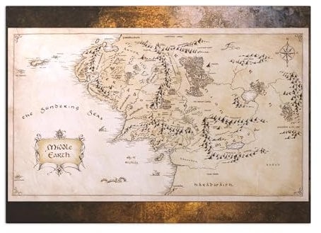Displate Offiziell Middle Earth MetallPoster Magnetische Befestigung Inklusive Lizenziert Bilder Hochwertiges Poster Middle-Earth Maps - Middle-Earth Map 45 cm x 32 cm