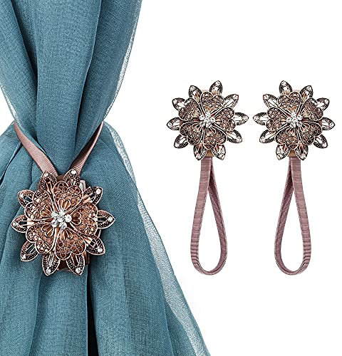 2 Stücke Magnetisch Vorhangseil Clip Halter, Magnetische Vorhangschnalle, Vintage Vorhangschnalle, Vorhang Raffhalter, Zum Dekorieren von Vorhängen und Festen Vorhängen (rotes Kupfer)