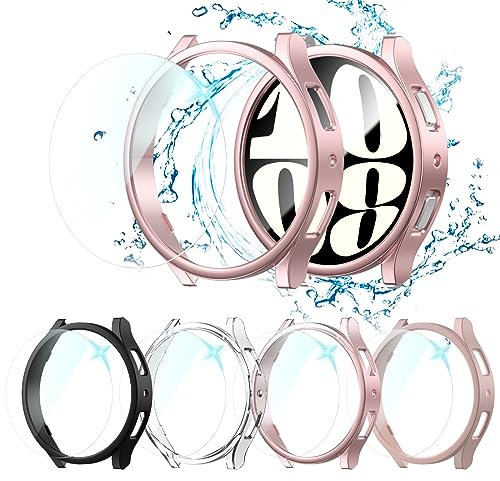Haojavo [4+4] Stück Hülle Schutzfolie Combo für Galaxy Watch 6 40mm, Wasserdicht Schutzhülle Bumper Schutz Hülle+ HD Gehärtete Displayschutz Kombination Zubehör für Samsung 40 mm Watch6