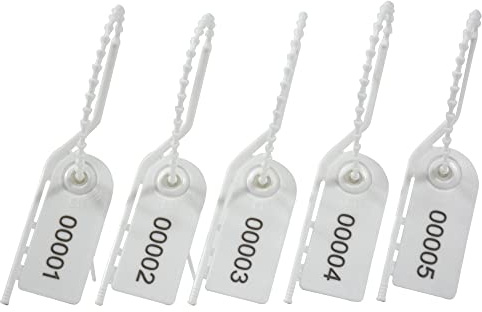 Lzbignun 1000pcs Kunststoff Tamper Seals nummeriert Sicherheit Tags Breakaway Zip Ties Pull-Tite Security Tab für Feuerlöscher (weiß)
