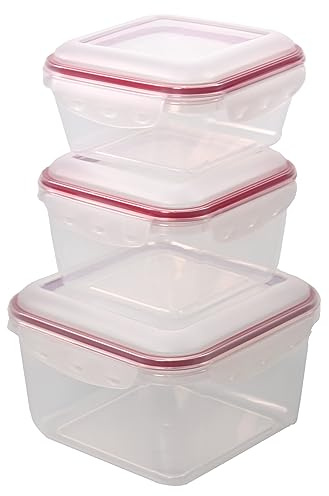 KaMel GmbH Frischhaltedosen mit Deckel im 3er Set | stapelbar | BPA-frei Kunststoff | auslaufsicher | Klick-Verschluss | Mikrowellengeeignet | auslaufsicher (Quadratisch)