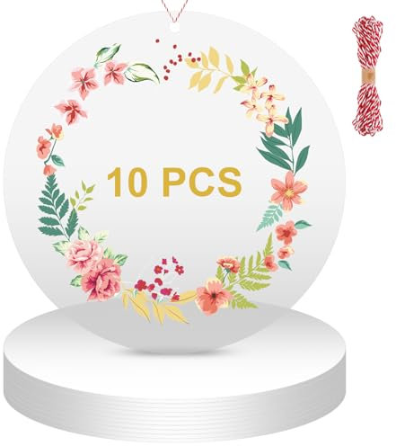 FIHODONE 10 Pièces 2mm Plexiglass Plaque Transparent Avec Cordon Rouge,14.5cm Plaque Acrylique Transparente,Plaque Plexiglas Transparent pour Cake Board,Affichage de l'artisanat DIY,Fête de Mariage