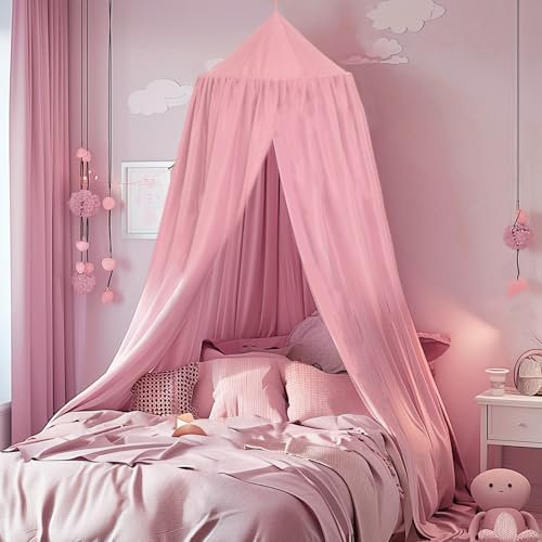 SESAMIS Baldachin Kinderzimmer, Betthimmel Babybett Kinderzimmer 4 Farben, Hängende Rund Princess Insektennetz Moskitonetz, Für Kinderzimmer und Spielzimmer Dekoration,56 * 230 * 450cm (Rosa)