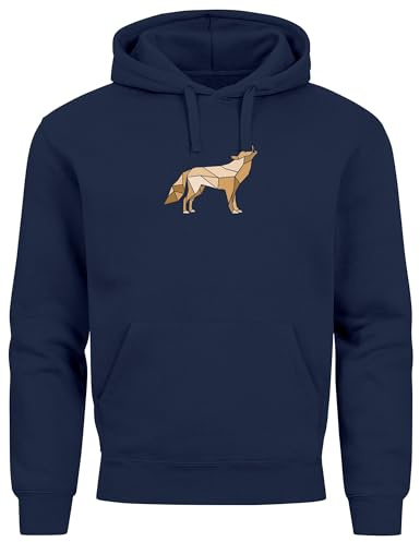 Neverless® Hoodie Herren Aufdruck Polygon Wolf Geometrie Motiv Kapuzen-Pullover Männer Fashion Streetstyle Navy 5XL