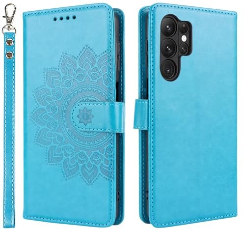 ELTEKER Handyhülle für Samsung Galaxy S23 Ultra Hülle, Klapphülle Lederhülle mit Kartenfäch Handytasche Schutzhülle für Samsung Galaxy S23 Ultra, Blau