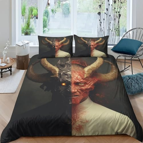 Dämonisches Porträt Für Kinder Mädchen Jungen Bettbezug Set 3D Gedruckter Supernatural Bettwäschegarnitur Weich Microfaser Bettwäsche Reissverschluss Und Kissenbezüge 3 Teilig Double(200x200cm)