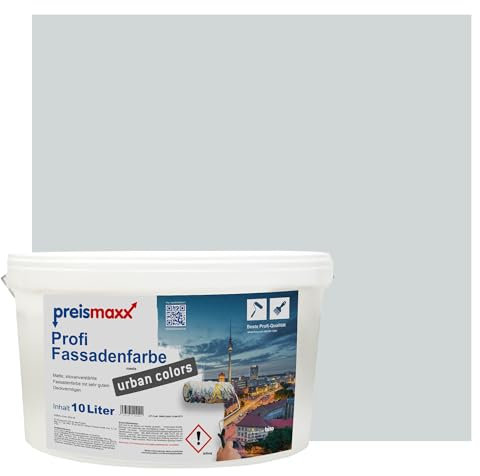 Preismaxx Profi Fassadenfarbe urban colors, bunte Außenfarbe, grau, elefantengrau, elephant grey 10L, matte, wasserabweisende Aussen-Dispersion, hohe Wasserdampfdurchlässigkeit