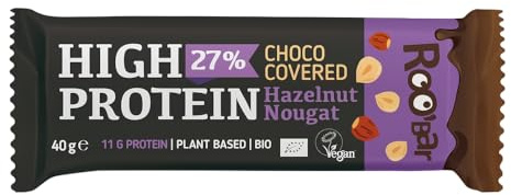 ROO'BAR: High Protein Riegel Choco Covered - (40g = 1 Bar) (3er Pack, Hazelnut Nougat)