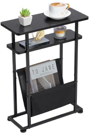 ZEXVIDA Table d'Appoint 2 en 1 pour Petits Espaces - Fine et Étroite avec Porte-Revues - Pour Salon, Table de Chevet