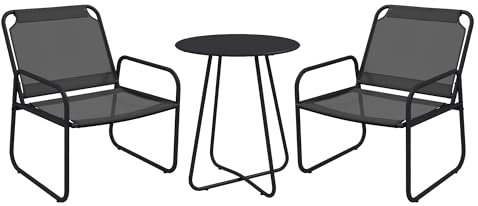Outsunny Gartenmöbel-Set, 3-teilig, 2 Sessel, 1 runder Tisch, Stahl und atmungsaktiver Stoff, grau
