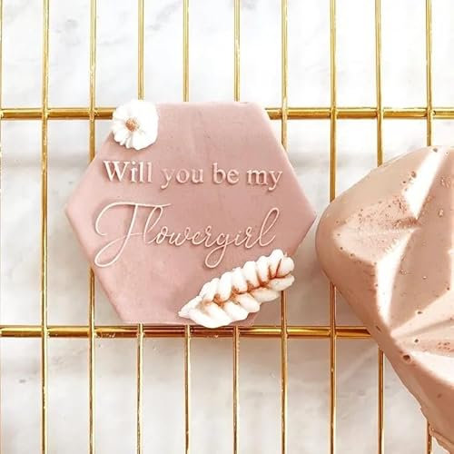 Generic Will You be My Flowergirl Cookie Stamp Fondant Embosser with Square Cookie Cutter